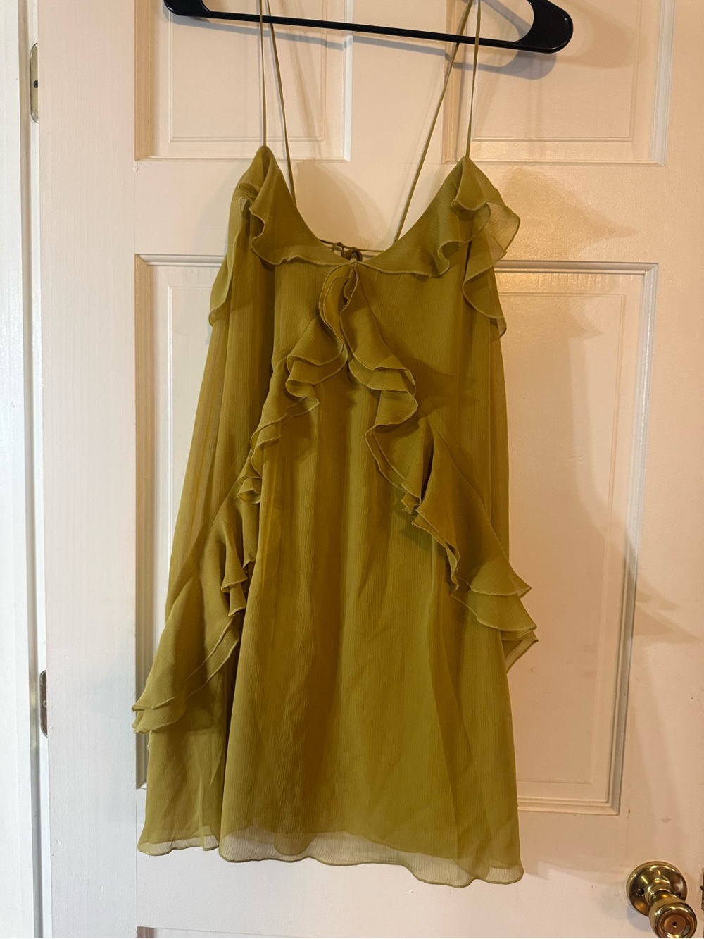Express Olive Green Ruffle-Trim Spaghetti Strap Mini Dress